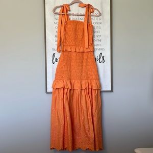 Endless Rose Bright Orange Eyelet Tie-Shoulder Maxi Dress